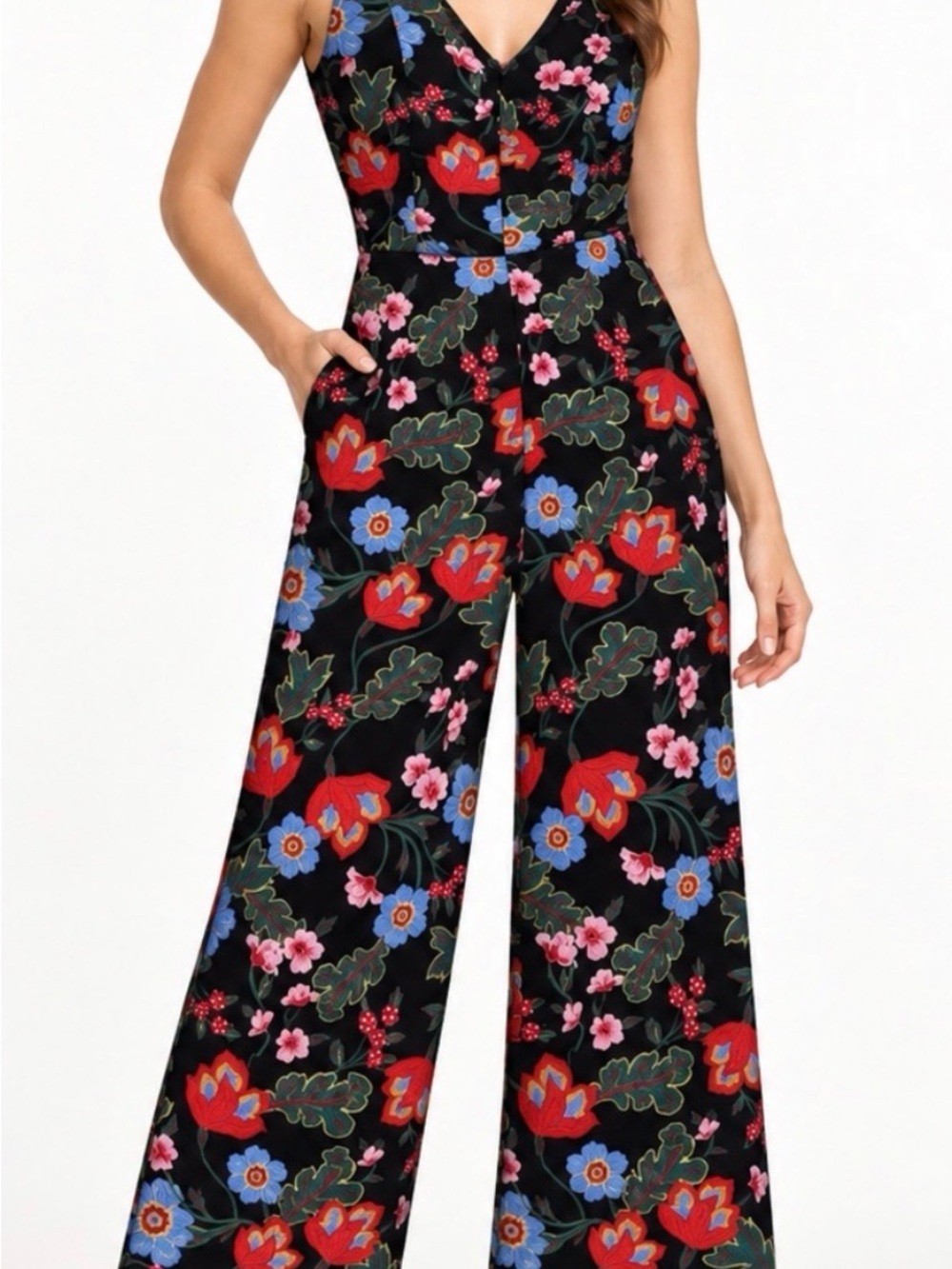 Adorable Ann Taylor Factory Black Wide-Leg Floral Jumpsuit, great condition, 6p
